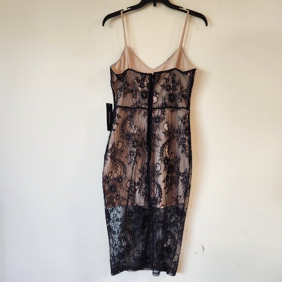 BeBe Black Floral Chantilly Lace Lined Midi Party Dress Small NWT - Picture 10 of 16